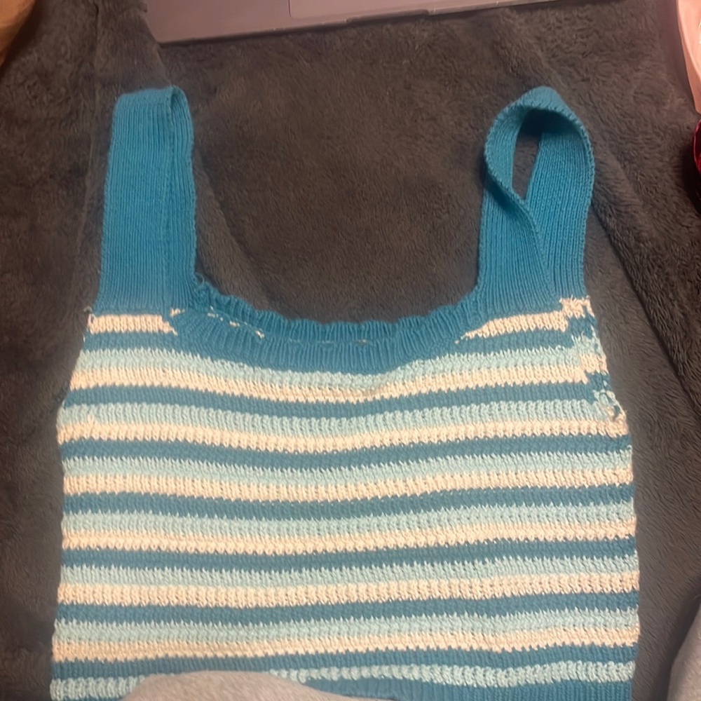 Wild fable, blue and white stripped crop top